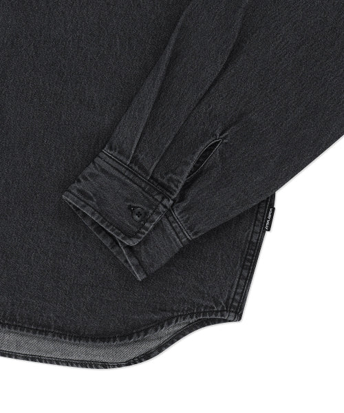 typo washed oversized fit denim shirt black