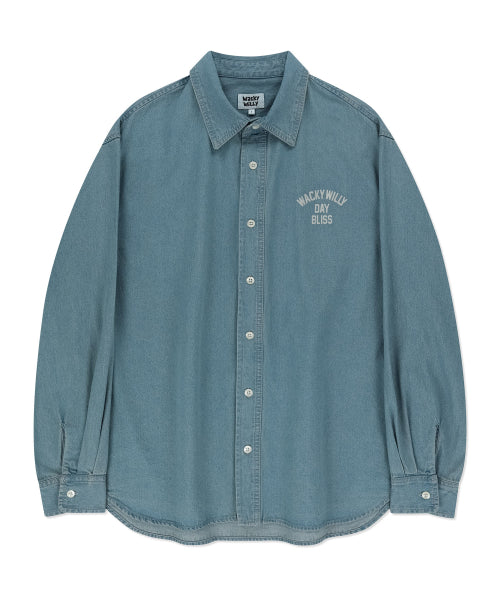 typo washed oversized fit denim shirt blue