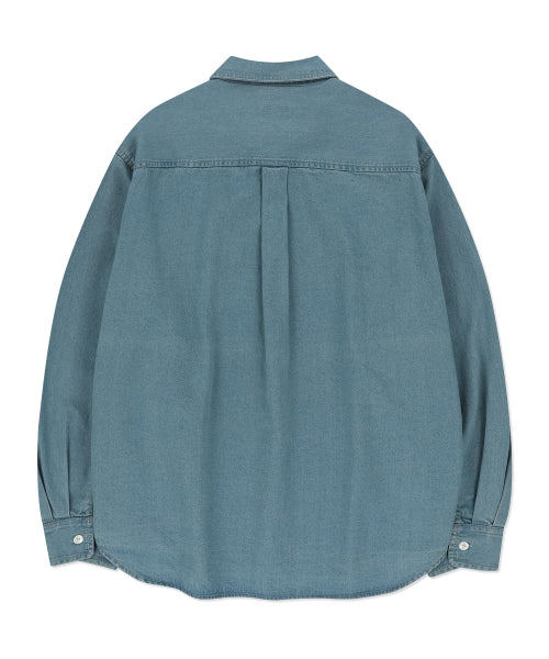 typo washed oversized fit denim shirt blue
