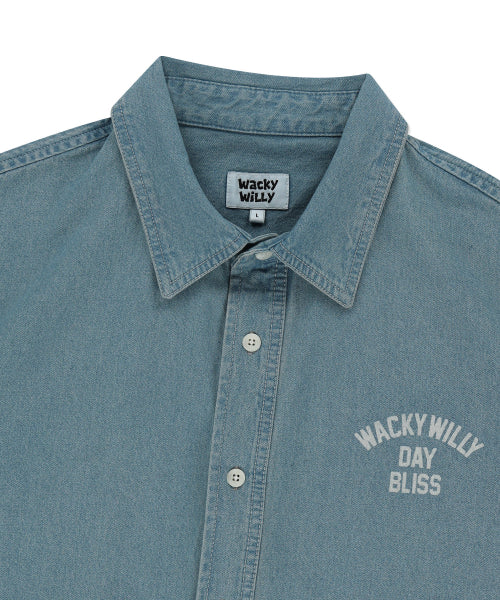 typo washed oversized fit denim shirt blue