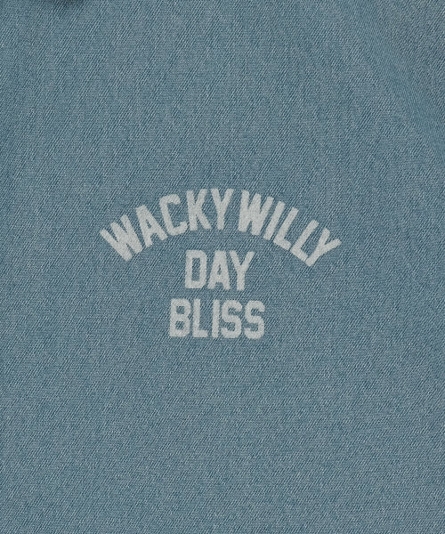 typo washed oversized fit denim shirt blue