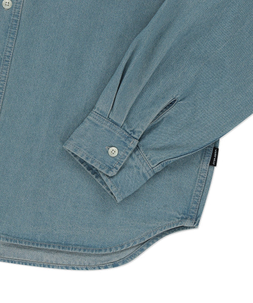 typo washed oversized fit denim shirt blue