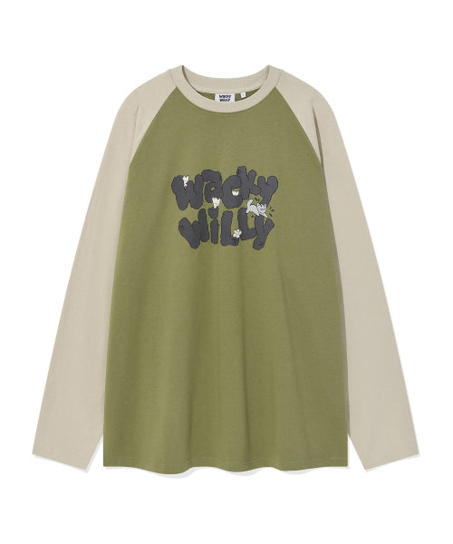 Coloring raglan long-sleeve T-shirt green