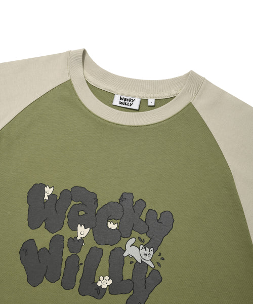 Coloring raglan long-sleeve T-shirt green
