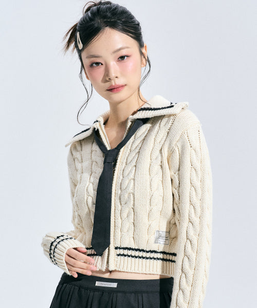 Coty Cable Knit Zip-up [IVORY]
