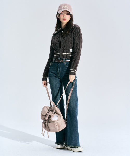 Coty Cable Knit Zip-up [BROWN]