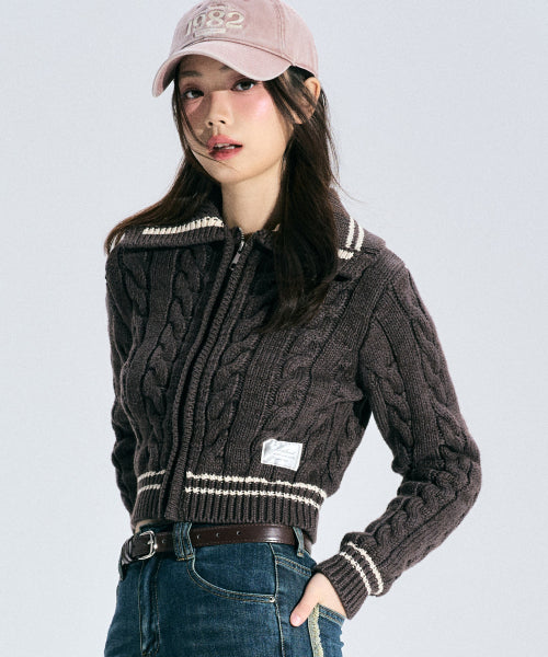 Coty Cable Knit Zip-up [BROWN]
