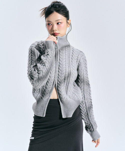 Eleanor Spray Knit Zip-up [GREY]