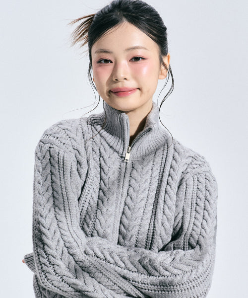 Eleanor Spray Knit Zip-up [GREY]