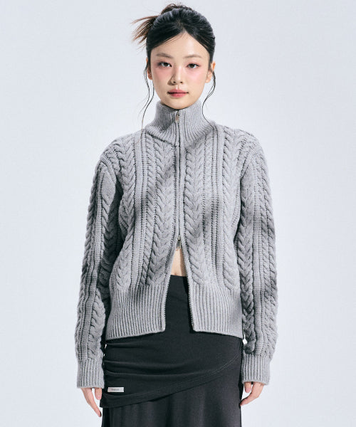 Eleanor Spray Knit Zip-up [GREY]