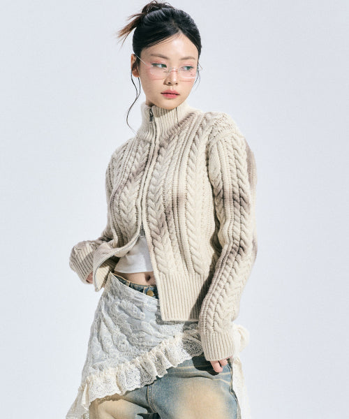 Eleanor Spray Knit Zip-up [BEIGE]