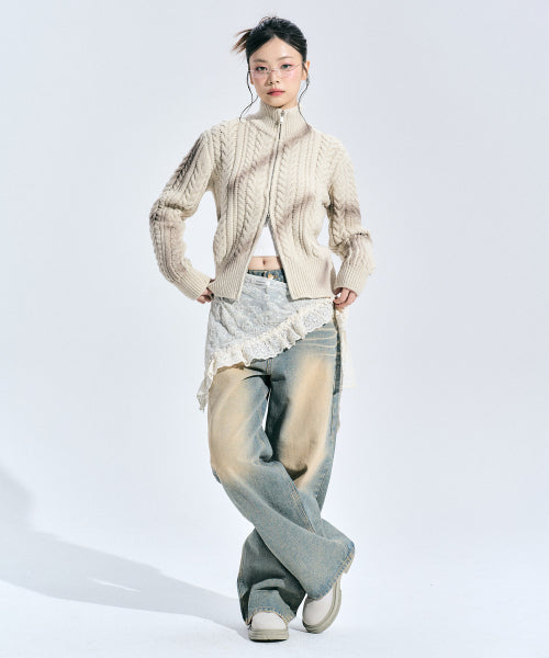 Eleanor Spray Knit Zip-up [BEIGE]