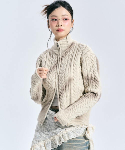 Eleanor Spray Knit Zip-up [BEIGE]