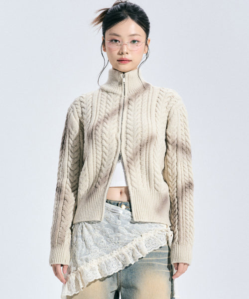 Eleanor Spray Knit Zip-up [BEIGE]