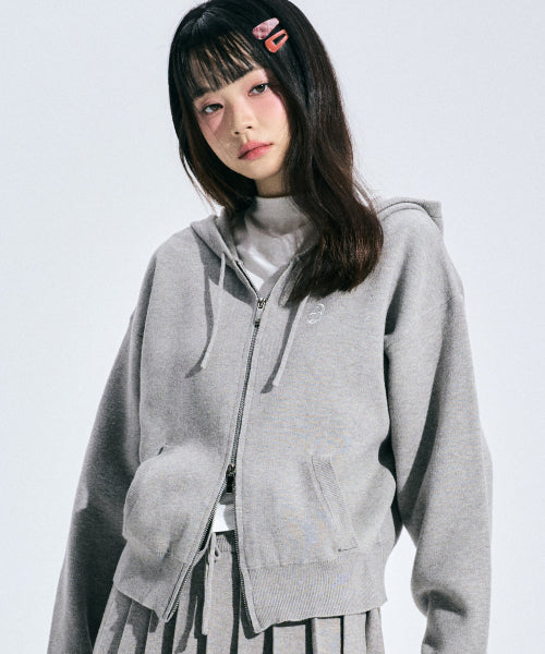 EILY Two-Way Knit Hooded Zip-Up [GREY]
