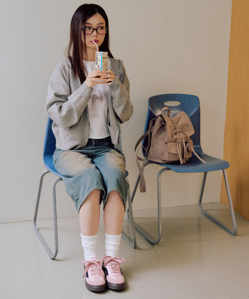 EILY Two-Way Knit Hooded Zip-Up [GREY]