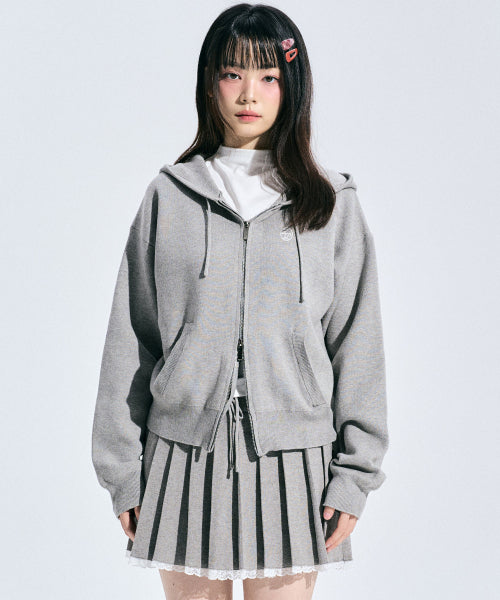 EILY Two-Way Knit Hooded Zip-Up [GREY]