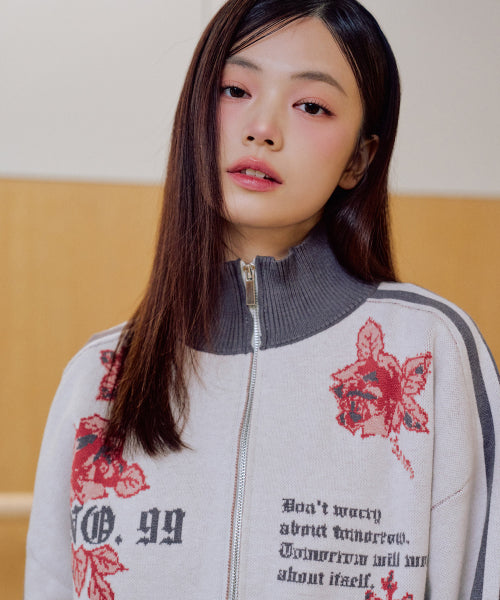 Liber Graphic Knit Zip-up [IVORY]