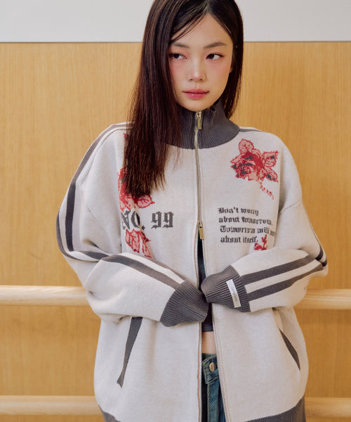 Liber Graphic Knit Zip-up [IVORY]