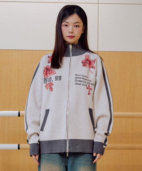 Liber Graphic Knit Zip-up [IVORY]