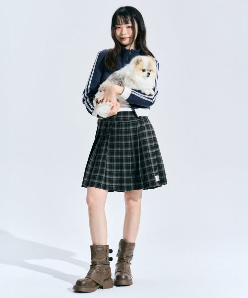 Erin Check Pleated Skirt [CHARCOAL]