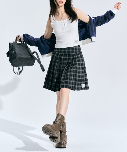 Erin Check Pleated Skirt [CHARCOAL]