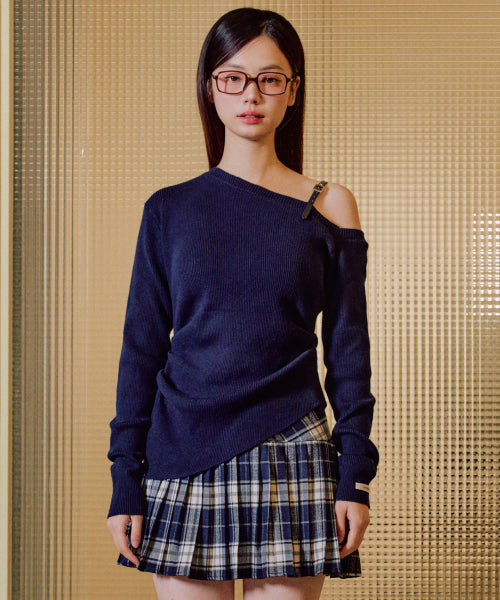 Eloise Buckle Unbalanced Knit [NAVY]