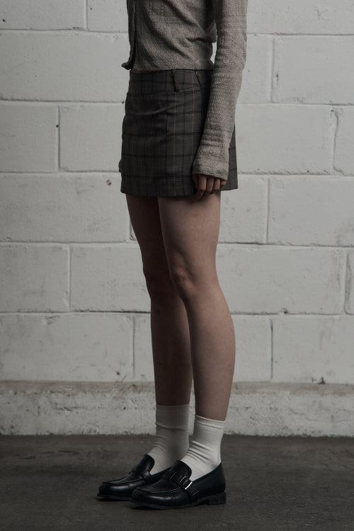 Classic Checkered Mini Skirt Dark Beige
