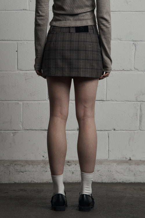Classic Checkered Mini Skirt Dark Beige