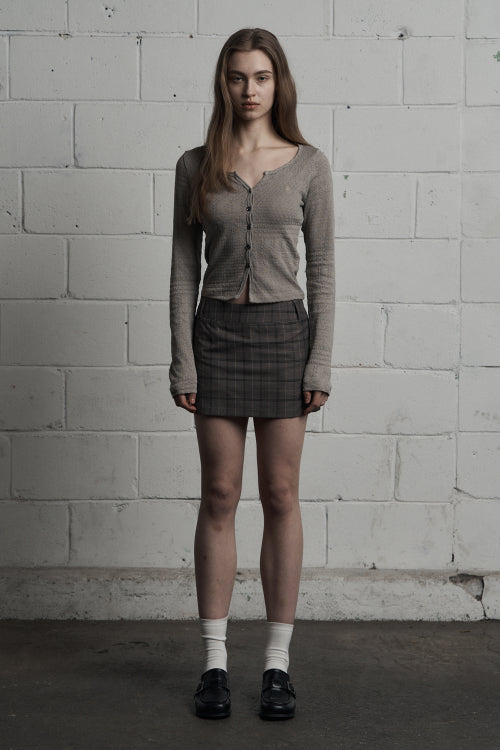 Classic Checkered Mini Skirt Dark Beige