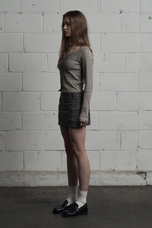Classic Checkered Mini Skirt Dark Beige