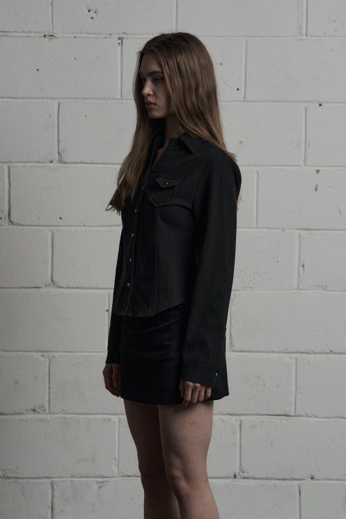 Pocket V-neck Jacket Shirt Black