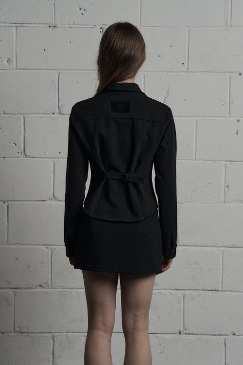 Pocket V-neck Jacket Shirt Black