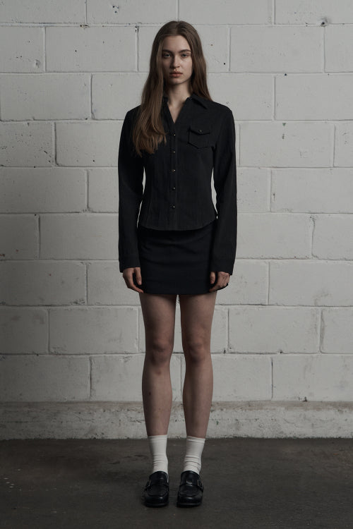 Pocket V-neck Jacket Shirt Black