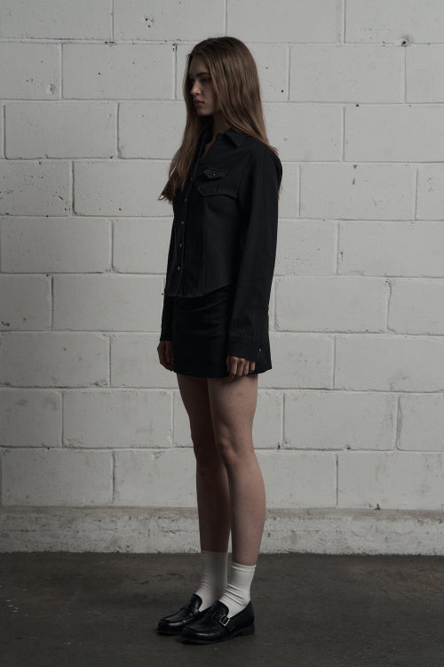Pocket V-neck Jacket Shirt Black