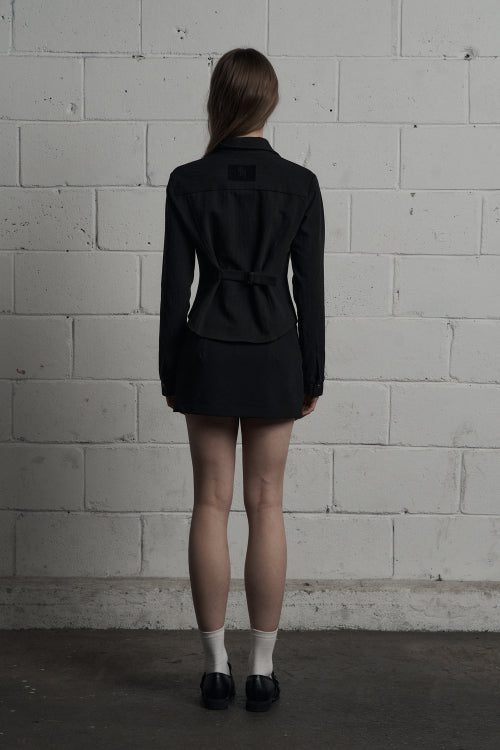 Pocket V-neck Jacket Shirt Black