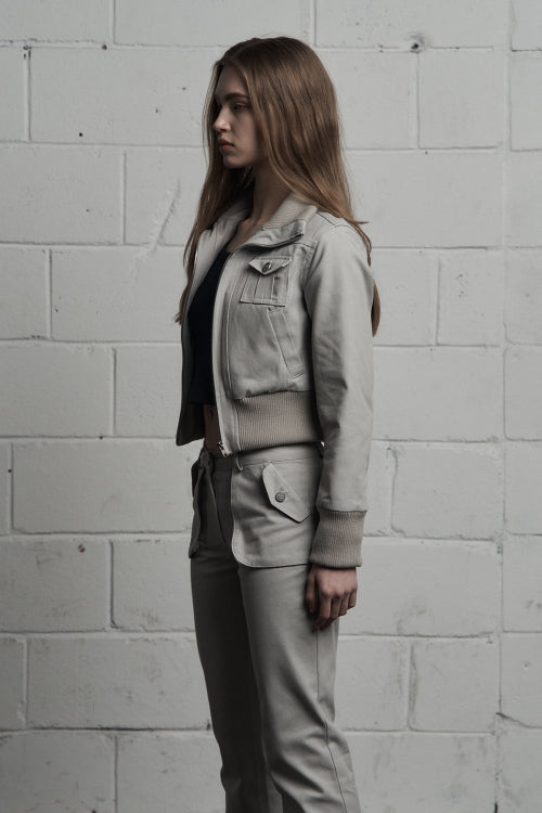 cargo pocket cropped jumper gray