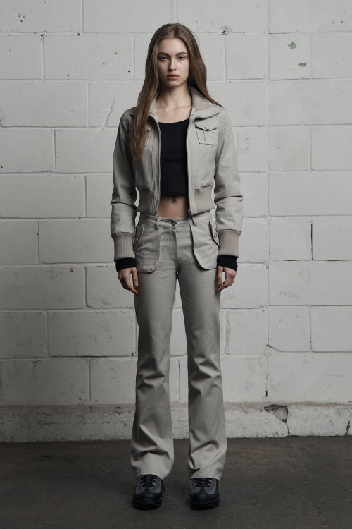 cargo pocket cropped jumper gray