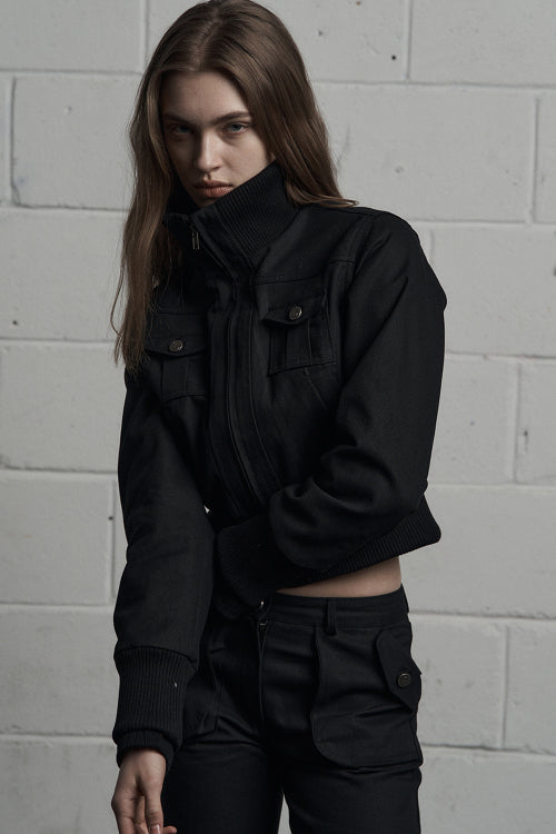 cargo pocket cropped jumper black