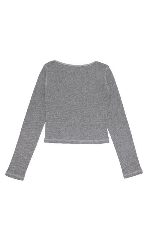 Stitch Stripe Boat Neck Long Sleeve Gray