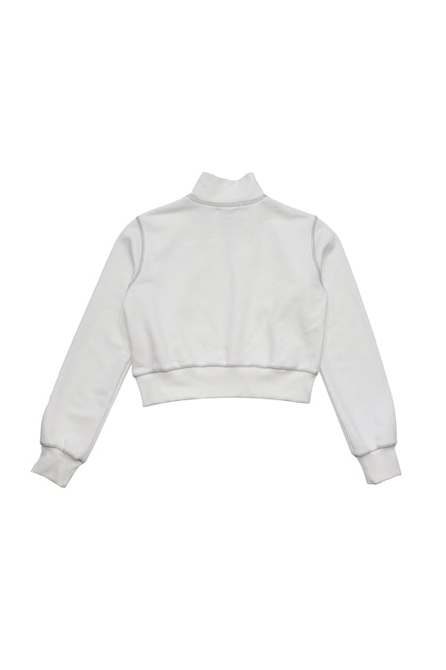 Stitch High Neck Cropped Zip-Up White