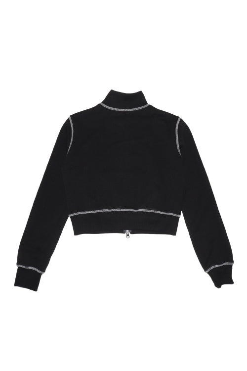 Stitch High Neck Cropped Zip-Up Black