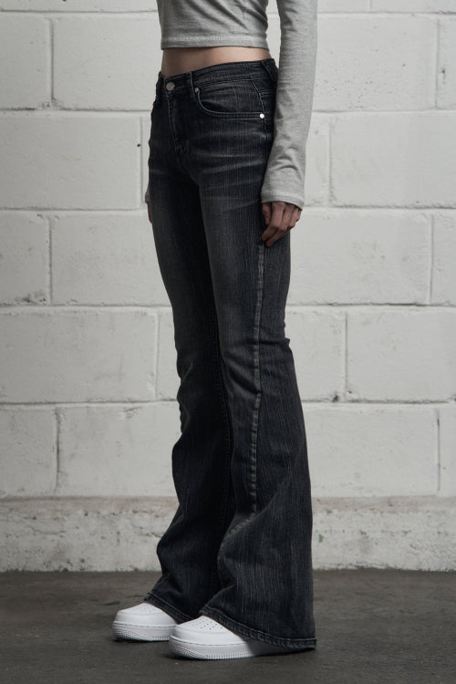 Slub Cat Washing Denim Pants Black