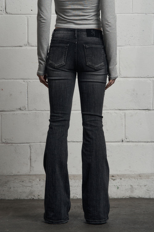 Slub Cat Washing Denim Pants Black