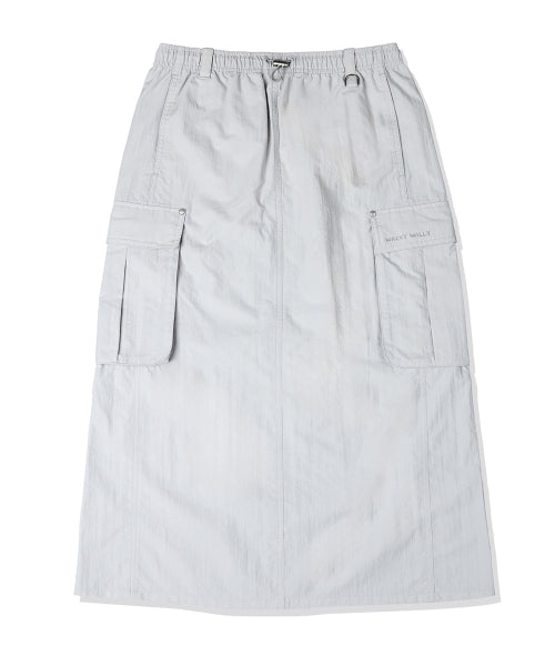 Women's nylon cargo long skirt gray