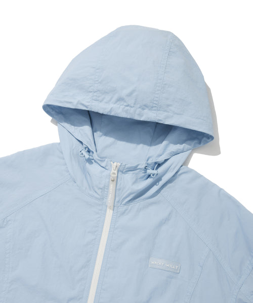 Women's Nylon Hooded Zip-Up Jumper Sky Blue