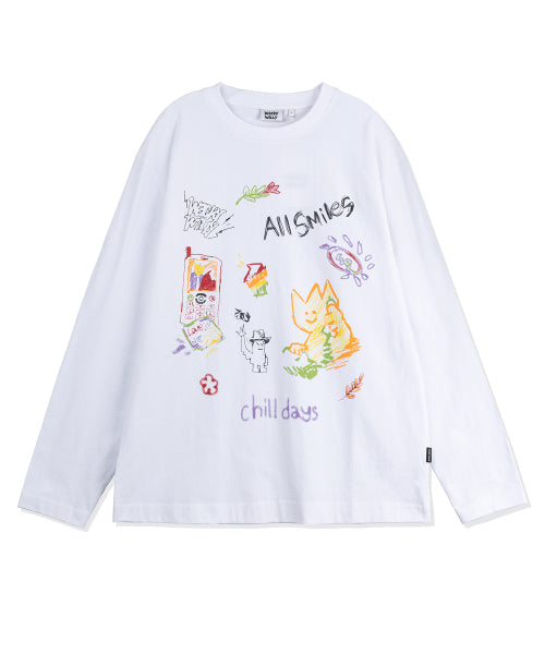 Kiki Multi Graphic Long Sleeve T-shirt White