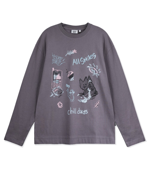 Kiki Multi-Graphic Long Sleeve T-Shirt Charcoal