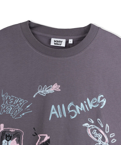 Kiki Multi-Graphic Long Sleeve T-Shirt Charcoal