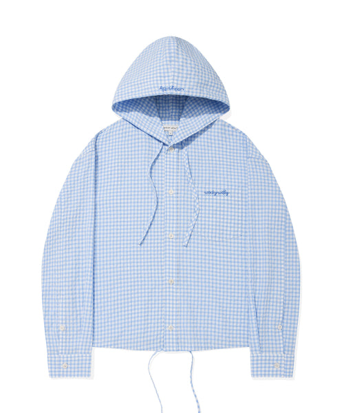 Please check women's hooded button shirt sky blue